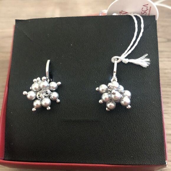 EARRING CLICK PEARLS SILVER + WHITE RHODIUM PLATED - Picture 3 of 7